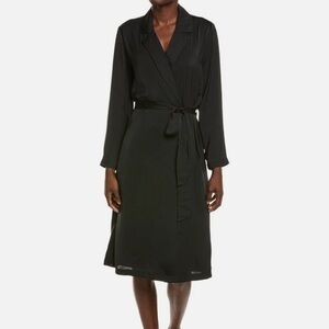 Barefoot Dreams Classic Black Washed Satin Notch Collar Robe